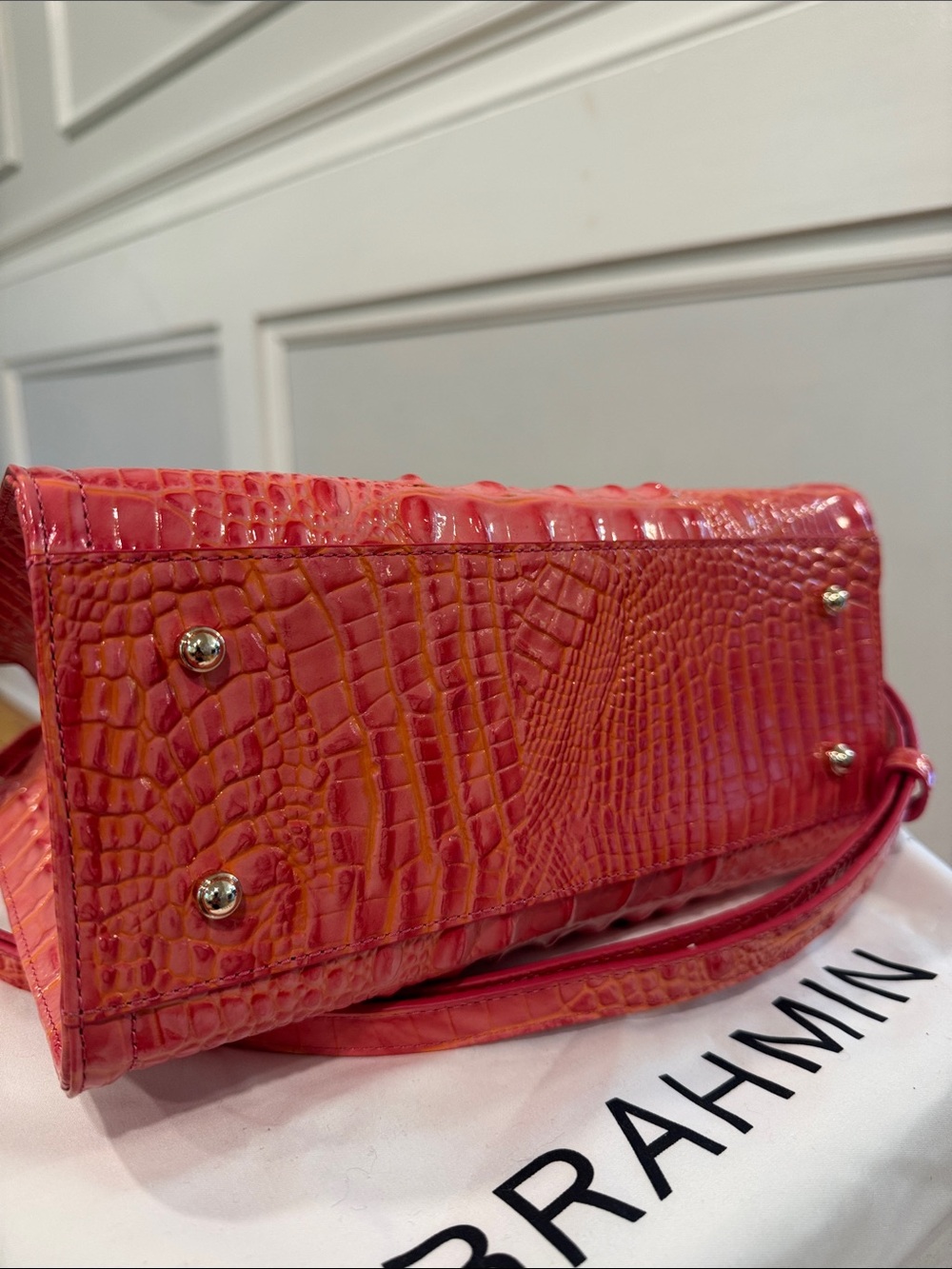 Brahmin Bag Cami Coral Snapdragon Melbourne Croc Leather Satchel Tote Crossbody - Picture 9 of 17